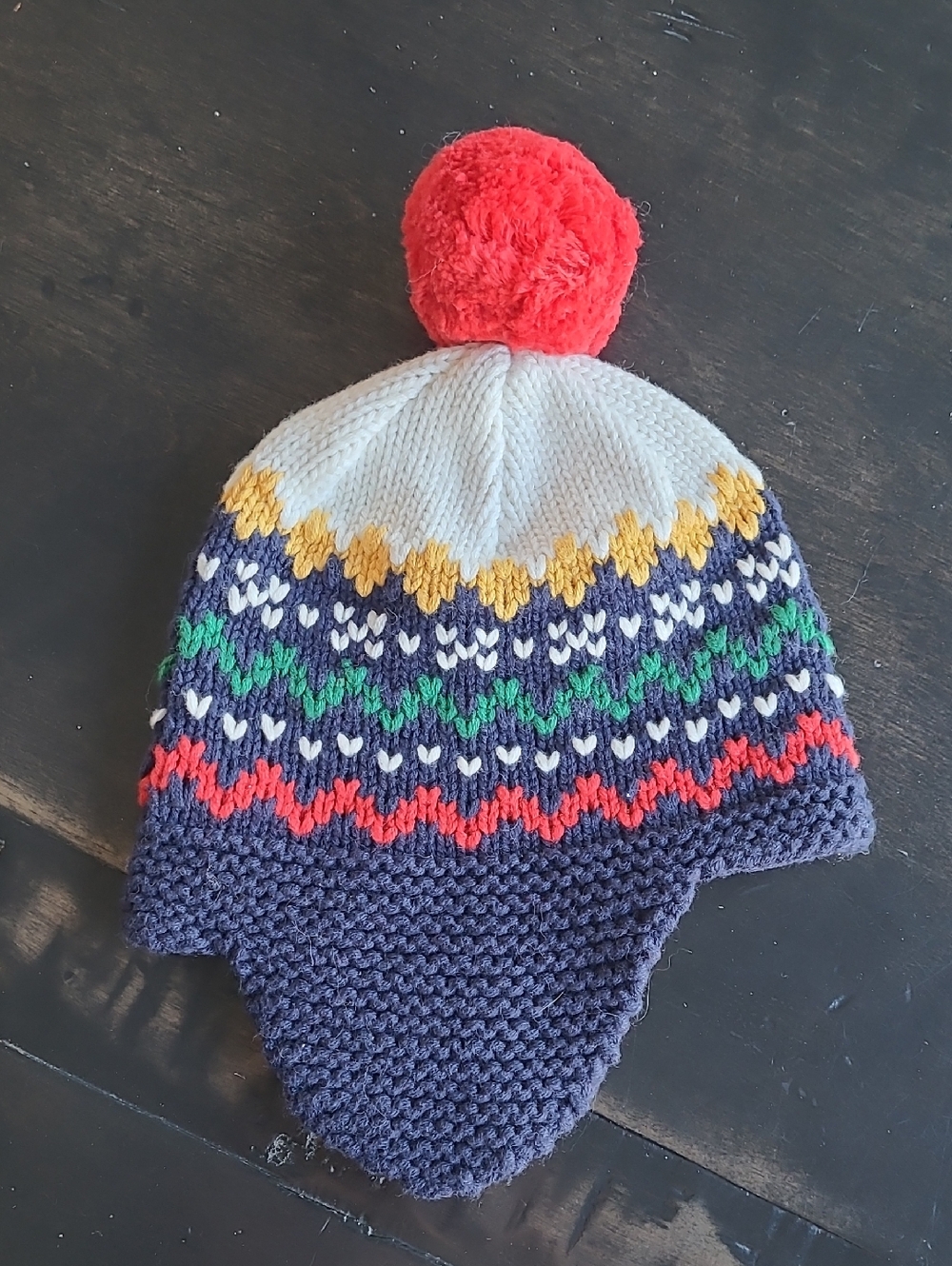 The BAY Stripes Baby Multicolor Knit Pom-Pom Earflap Beanie